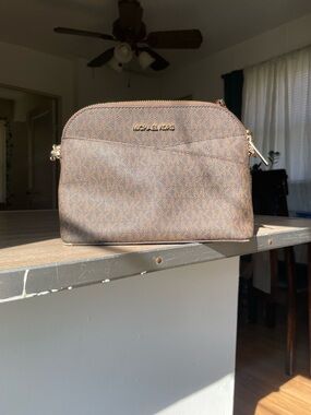 Michael Kors Brown Logo Dome Crossbody with Gold Hardware